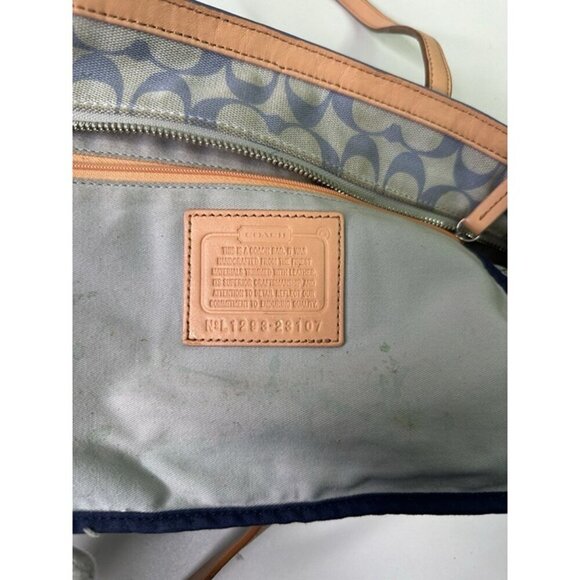 Coach Legacy Weekend Signature Jacquard Shopper Tote 23107 Blue Brown Leather - Picture 11 of 12